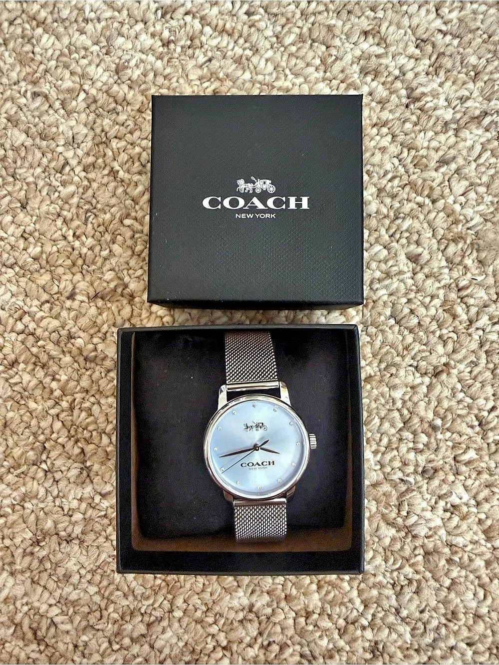 Coach Women’s Quartz Analog Watch Light Blue Dial Silver Mesh Bracelet w/ Box